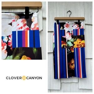 Clover Canyon Neoprene Pencil Skirt Floral Stripe Print Fitted Straight Size S‎